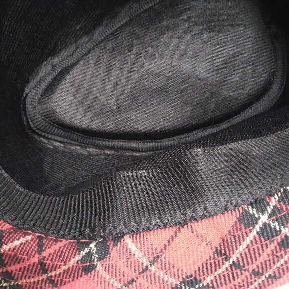 Red & Black Woven with Gold Thread Tartan Corduroy Porkpie Hat ~ Super Cute!! - Picture 7 of 9